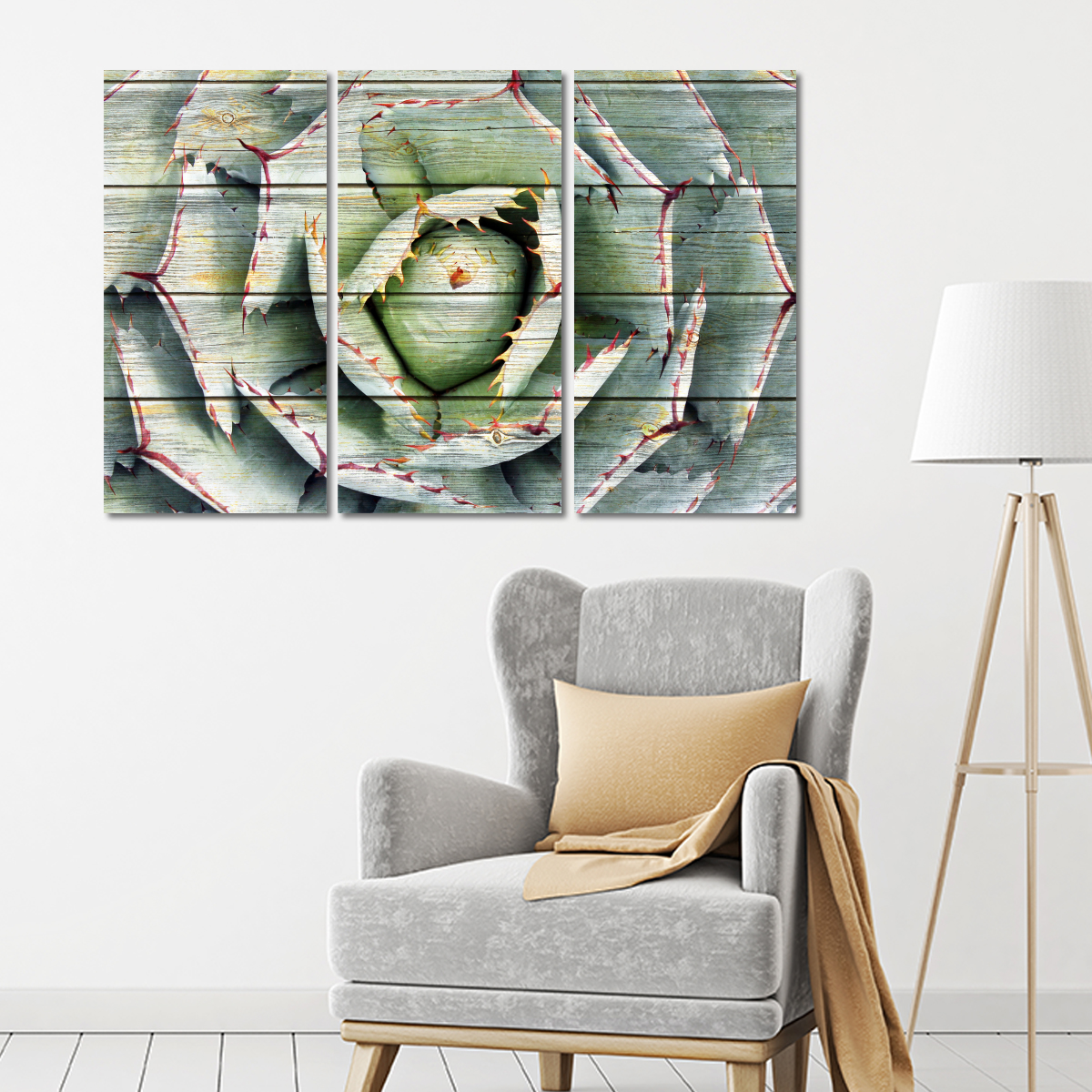 TALIA Wooden Agave Bloom Multi Panel Canvas Wall Art